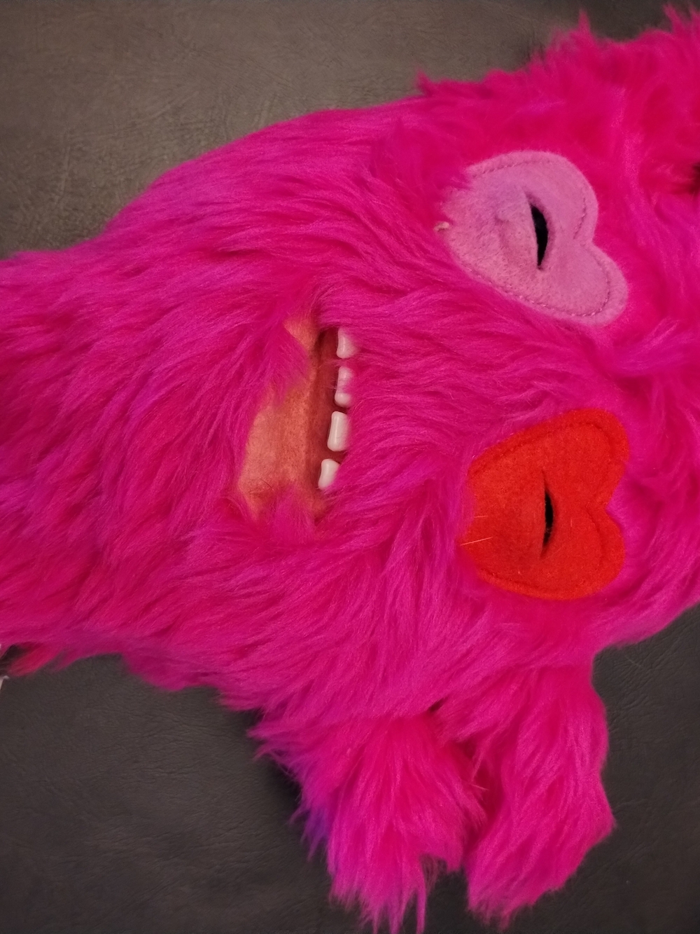 Bright Hot Pink Faux Fur Fuggler Mask with Heart Eyes
